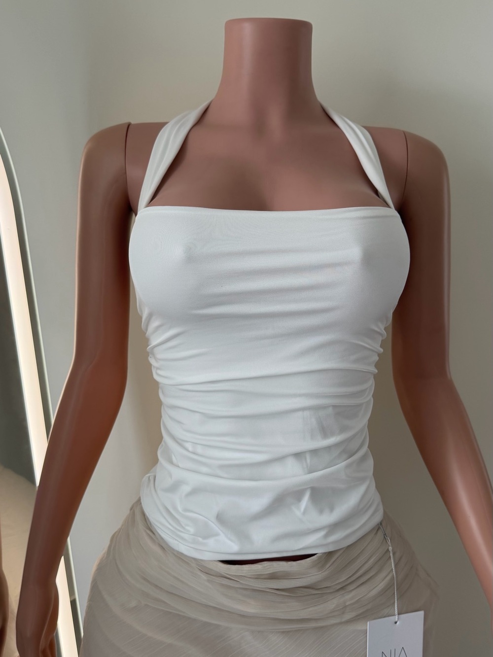 White Halter Ruched Women's Top